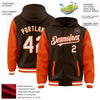 Custom Brown White-Orange Bomber Full-Snap Varsity Letterman Two Tone Hoodie Jacket