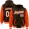 Custom Brown White-Orange Bomber Full-Snap Varsity Letterman Two Tone Hoodie Jacket