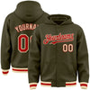 Custom Olive Red-Cream Bomber Full-Snap Varsity Letterman Salute To Service Hoodie Jacket