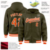 Custom Olive Orange-White Bomber Full-Snap Varsity Letterman Salute To Service Hoodie Jacket