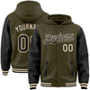 Custom Olive Black-Cream Bomber Full-Snap Varsity Letterman Two Tone Salute To Service Hoodie Jacket