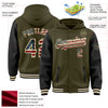 Custom Olive Vintage USA Flag Cream-Black Bomber Full-Snap Varsity Letterman Two Tone Salute To Service Hoodie Jacket