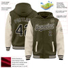 Custom Olive Black-Cream Bomber Full-Snap Varsity Letterman Two Tone Salute To Service Hoodie Jacket