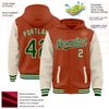 Custom Texas Orange Green-Cream Bomber Full-Snap Varsity Letterman Two Tone Hoodie Jacket