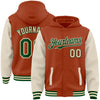 Custom Texas Orange Green-Cream Bomber Full-Snap Varsity Letterman Two Tone Hoodie Jacket