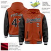 Custom Texas Orange Black-Gray Bomber Full-Snap Varsity Letterman Two Tone Hoodie Jacket