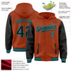 Custom Texas Orange Black-Teal Bomber Full-Snap Varsity Letterman Two Tone Hoodie Jacket