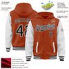 Custom Texas Orange Black-White Bomber Full-Snap Varsity Letterman Two Tone Hoodie Jacket