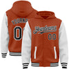 Custom Texas Orange Black-White Bomber Full-Snap Varsity Letterman Two Tone Hoodie Jacket