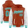 Custom Texas Orange Aqua-White Bomber Full-Snap Varsity Letterman Two Tone Hoodie Jacket