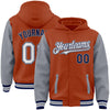 Custom Texas Orange Navy-Gray Bomber Full-Snap Varsity Letterman Two Tone Hoodie Jacket