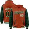 Custom Texas Orange Green-Cream Bomber Full-Snap Varsity Letterman Two Tone Hoodie Jacket