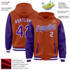 Custom Texas Orange Purple-White Bomber Full-Snap Varsity Letterman Two Tone Hoodie Jacket