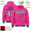 Custom Pink Black-Teal Bomber Full-Snap Varsity Letterman Hoodie Jacket