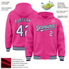 Custom Pink White-Navy Bomber Full-Snap Varsity Letterman Hoodie Jacket