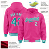 Custom Pink Teal-White Bomber Full-Snap Varsity Letterman Hoodie Jacket