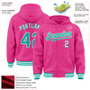 Custom Pink Aqua-White Bomber Full-Snap Varsity Letterman Hoodie Jacket