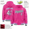 Custom Pink Black-Light Blue Bomber Full-Snap Varsity Letterman Hoodie Jacket