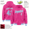 Custom Pink Light Blue-White Bomber Full-Snap Varsity Letterman Hoodie Jacket