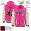 Custom Pink Black-Cream Bomber Full-Snap Varsity Letterman Two Tone Hoodie Jacket