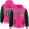 Custom Pink Green-White Bomber Full-Snap Varsity Letterman Two Tone Hoodie Jacket