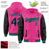 Custom Pink Black-Teal Bomber Full-Snap Varsity Letterman Two Tone Hoodie Jacket