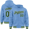 Custom Light Blue Green-Cream Bomber Full-Snap Varsity Letterman Hoodie Jacket