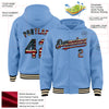 Custom Light Blue Vintage USA Flag Black-Cream Bomber Full-Snap Varsity Letterman Hoodie Jacket