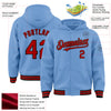 Custom Light Blue Red-Black Bomber Full-Snap Varsity Letterman Hoodie Jacket