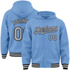 Custom Light Blue Gray-Black Bomber Full-Snap Varsity Letterman Hoodie Jacket