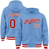 Custom Light Blue Red-White Bomber Full-Snap Varsity Letterman Hoodie Jacket