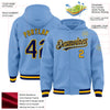 Custom Light Blue Navy-Gold Bomber Full-Snap Varsity Letterman Hoodie Jacket