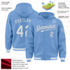 Custom Light Blue White Bomber Full-Snap Varsity Letterman Hoodie Jacket