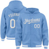 Custom Light Blue White Bomber Full-Snap Varsity Letterman Hoodie Jacket