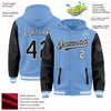 Custom Light Blue Black-White Bomber Full-Snap Varsity Letterman Two Tone Hoodie Jacket