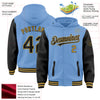 Custom Light Blue Black-Old Gold Bomber Full-Snap Varsity Letterman Two Tone Hoodie Jacket