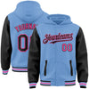 Custom Light Blue Black-Pink Bomber Full-Snap Varsity Letterman Two Tone Hoodie Jacket