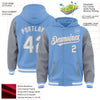 Custom Light Blue White-Gray Bomber Full-Snap Varsity Letterman Two Tone Hoodie Jacket