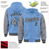 Custom Light Blue Gray-Black Bomber Full-Snap Varsity Letterman Two Tone Hoodie Jacket