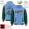 Custom Light Blue Kelly Green-Pink Bomber Full-Snap Varsity Letterman Two Tone Hoodie Jacket