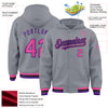 Custom Gray Pink Purple-Black Bomber Full-Snap Varsity Letterman Hoodie Jacket