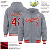 Custom Gray Red-White Bomber Full-Snap Varsity Letterman Hoodie Jacket