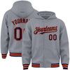 Custom Gray Navy-Orange Bomber Full-Snap Varsity Letterman Hoodie Jacket