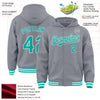 Custom Gray Aqua-White Bomber Full-Snap Varsity Letterman Hoodie Jacket