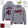 Custom Gray Navy-Red Bomber Full-Snap Varsity Letterman Hoodie Jacket