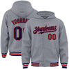 Custom Gray Navy-Red Bomber Full-Snap Varsity Letterman Hoodie Jacket