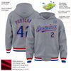 Custom Gray Royal-Red Bomber Full-Snap Varsity Letterman Hoodie Jacket