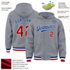 Custom Gray Red-Royal Bomber Full-Snap Varsity Letterman Hoodie Jacket