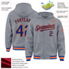 Custom Gray Royal-Orange Bomber Full-Snap Varsity Letterman Hoodie Jacket