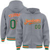 Custom Gray Kelly Green-Orange Bomber Full-Snap Varsity Letterman Hoodie Jacket